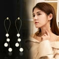 thumbnail image 2 of Pearl Earrings for Women Gold Bow Pearl Stud Earrings Trendy Long Tassel Pearl Earrings Dainty Baroque Pearl Stud for Women, 2 of 14