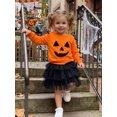 thumbnail image 6 of Cjfdfy Toddler Baby Girl Halloween Outfits Infant Baby Girls Fall Clothes Devil Pumpkin Face Print Crewneck Long Sleeve Sweatshirt and Mesh Tutu Skirt 2 Pcs Set, 6 of 9