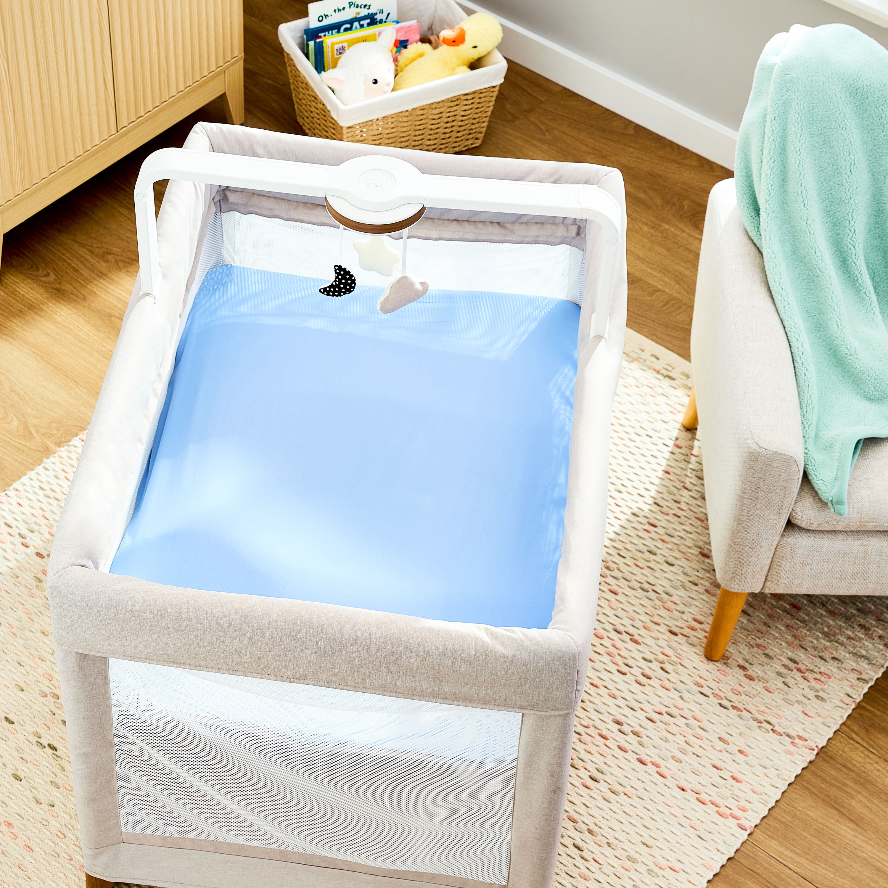 Parent's Choice Cotton Fitted Playard Sheets for Baby Boys, White and Blue, 2-Pack