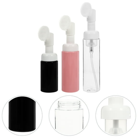 Amosfun Foam Bottle With Scrub Head Bulk Foaming Face Wash Dispenser Black Plastic 3Pcs