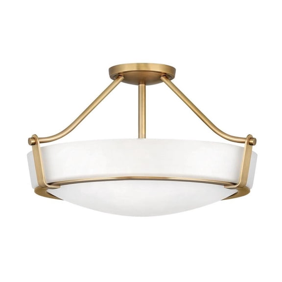 4 Light Large Semi-Flush Mount in Transitional Style 20.75 inches Wide By 12.25 inches High-Heritage Brass Finish-Etched Glass Color-Incandescent