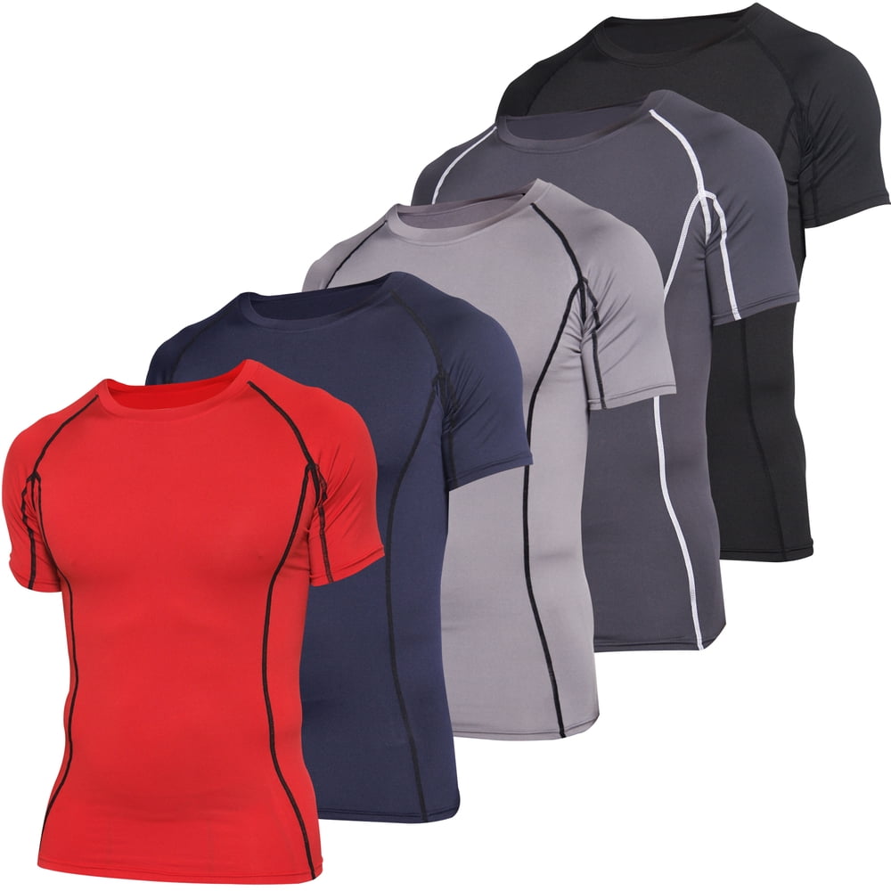 Real Essentials 5 Pack Men's Short Sleeve Compression Shirt Base
