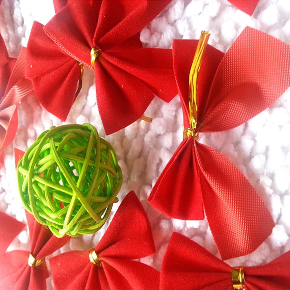 Godderr Christmas Bows Festival Bowknot Christmas Tree Decorations, 24PCS/(2PACK) Gold, Silver + Red Bow Tie Hanging Decor