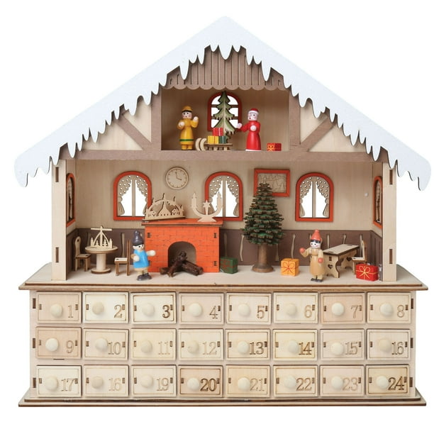 LED Lighted Santa's Wooden Advent Calendar 24 Opening