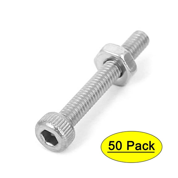 Uxcell M2.5x18mm Stainless Steel Hex Socket Head Knurled Cap Screws Bolts Nut Set (50-pack)