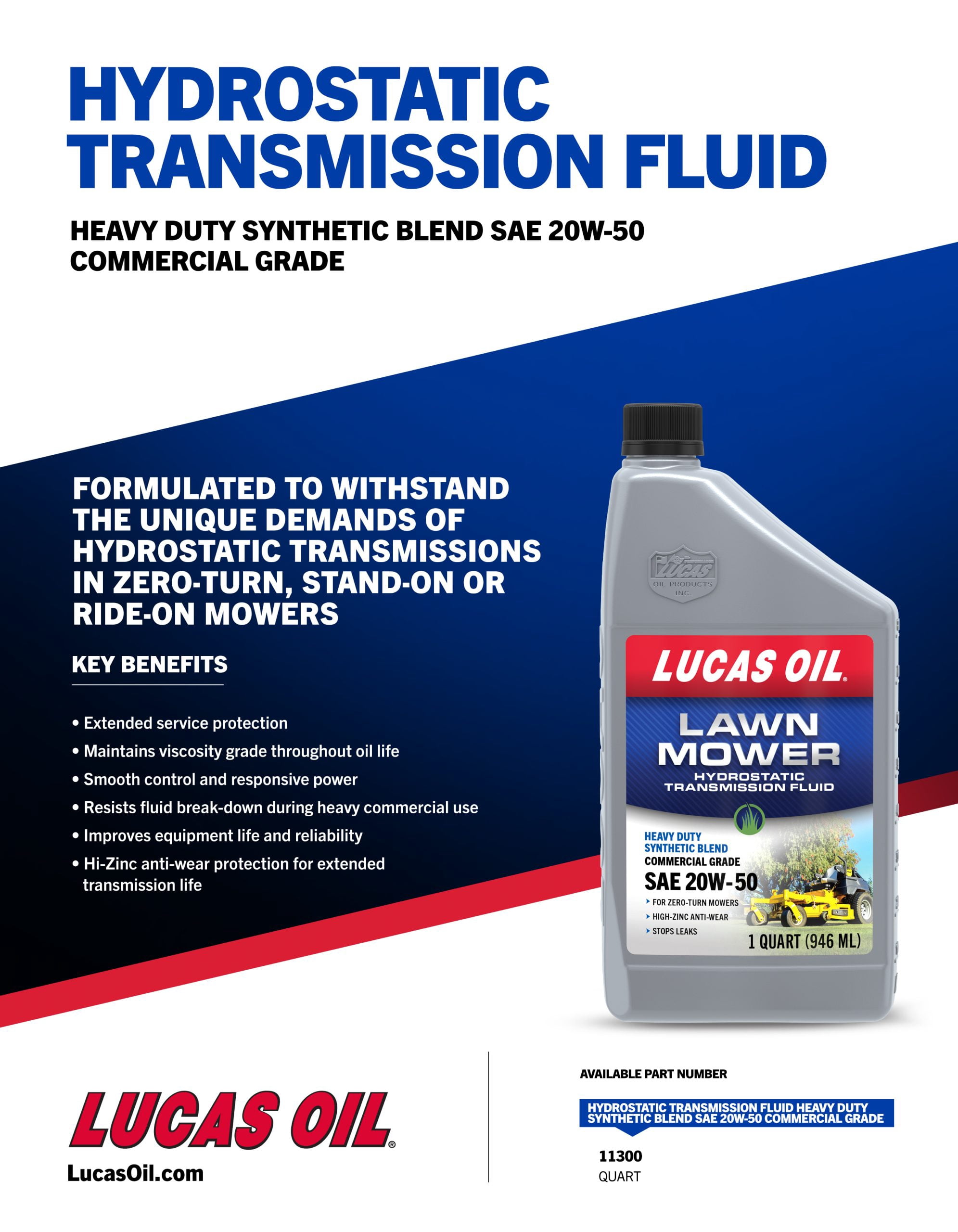 Lucas Oil Products 11300 Synthetic Blend SAE 20W-50 Hydrostatic Transmission Fluid 32 Ounce
