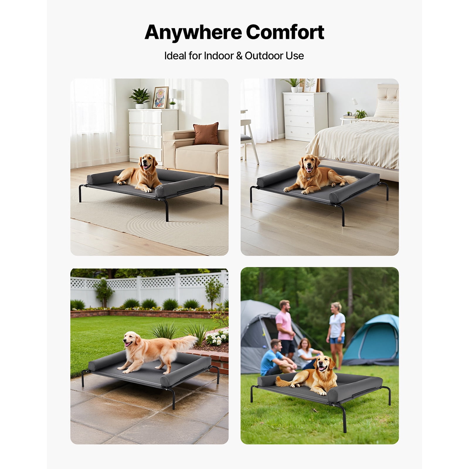 KFFKFF Elevated Dog Bed, 45" X 38" Pet Bed with Removable Pillow, Breathable Mesh, Durable Bed for Large Pet, Gray