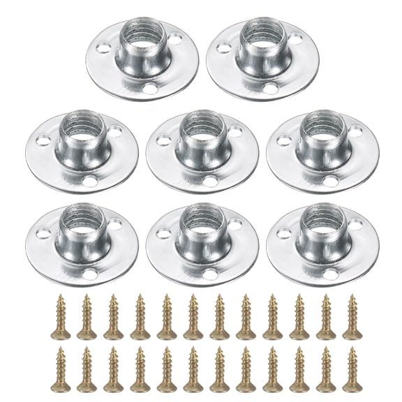 8Pack Round Base T-Nuts, M10 3 Holes Iron Plate Nut, 8.2mm Height, Silver