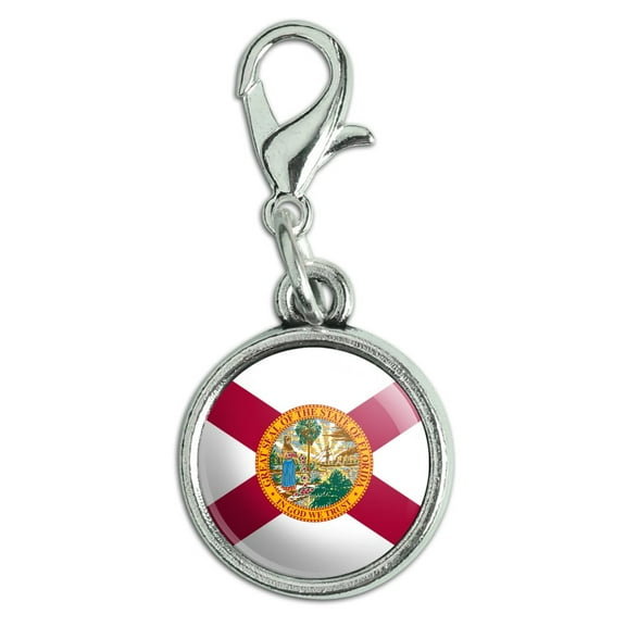 Florida State Flag Antiqued Bracelet Pendant Zipper Pull Charm with Lobster Clasp
