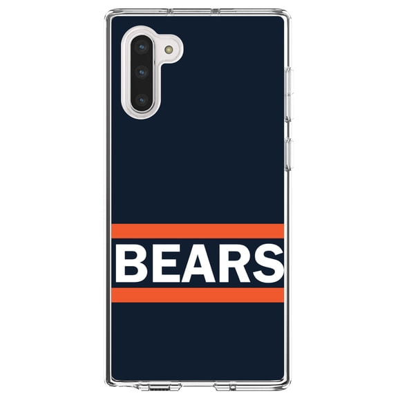 DistinctInk Clear Shockproof Hybrid Case for Samsung Galaxy Note 10 (6.3" Screen) - TPU Bumper, Acrylic Back, Tempered Glass Screen Protector - Orange Navy Bears - Football Team