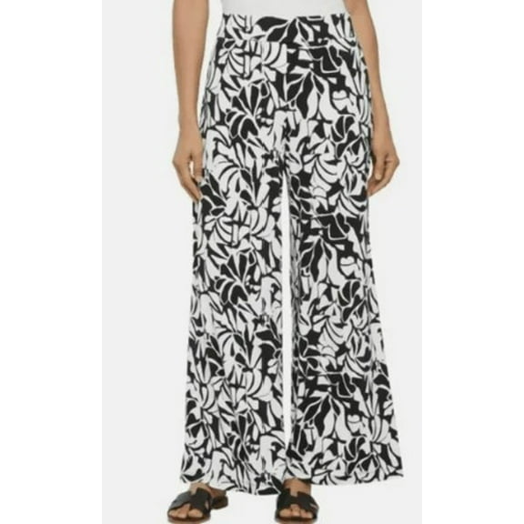 Three Dots Women's Wide-Leg Pull-On Pants, Print (Black/White), Size Small