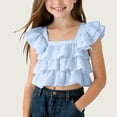 thumbnail image 2 of WRKEKC Girls Summer T-Shirts Flutter Sleeve Round Neck Solid Color Triple Ruffle Cotton Casual Soft Blouse 2-13 Years, 2 of 5