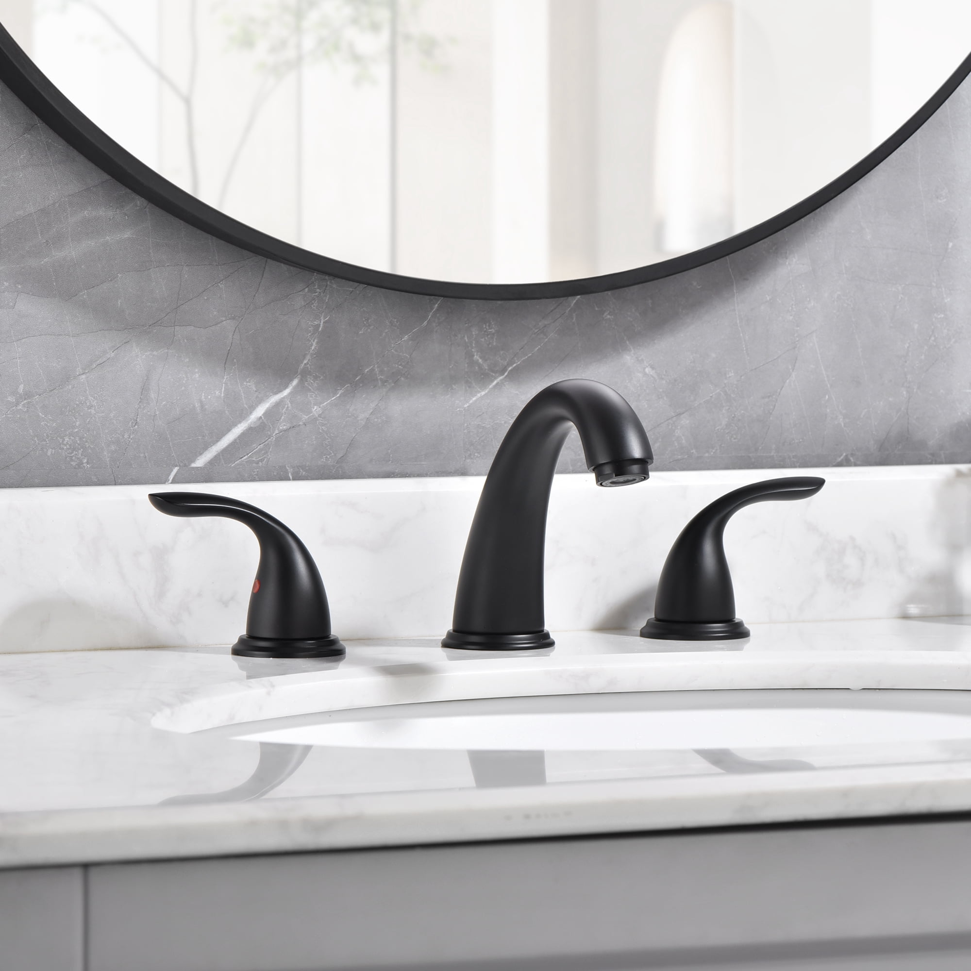 sumerain Widespread Bathroom Faucet Double Handle 3 Hole Lavatory Sink Faucet, Matte Black