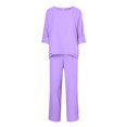 thumbnail image 4 of vigerkar Linen Sets for Women 2 Piece Pants Outfits Casual Long Sleeve Shirts Wide Leg Pant Suits Loungewear Pajamas Purple, M, 4 of 5