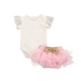 thumbnail image 2 of Conjunto de ropa para bebés y niñas SDJMa con mono de encaje liso y faldas con volantes de tul, 2 of 8