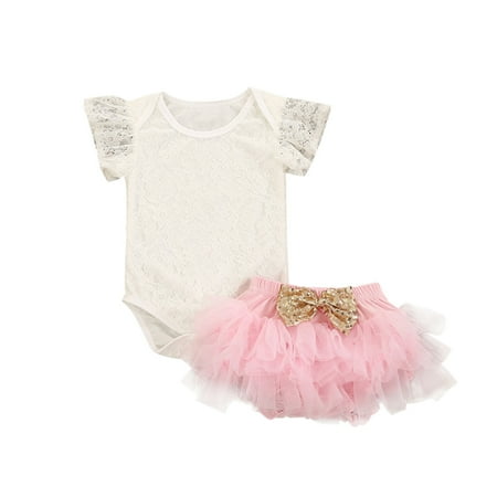 

Darzheoy Infant Baby Girls Sets Solid Color Lace Romper Tops Tulle Ruffle Skirts Set Outfits Clothes On Sale