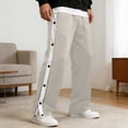 thumbnail image 2 of XIAONU Men's Contrast Snap Stripe Pants Wide Leg Full Length Elastic Waist Trousers Lightweight Urban Bottoms, 2 of 6
