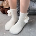 thumbnail image 5 of Calcetines cortos peludos para mujer, medias peludas con lazo y bola de pelo con cinta de satén dulce, 5 of 5