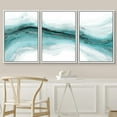 thumbnail image 3 of PixonSign Framed Wall Art Set Pastel Watercolor Vibrant Teal Paint Stroke Landscape Canvas Print Nature Wilderness Modern Art Decorative Scenic Relax/Calm for Bedroom - 16"x24"x3 Panels White, 3 of 5