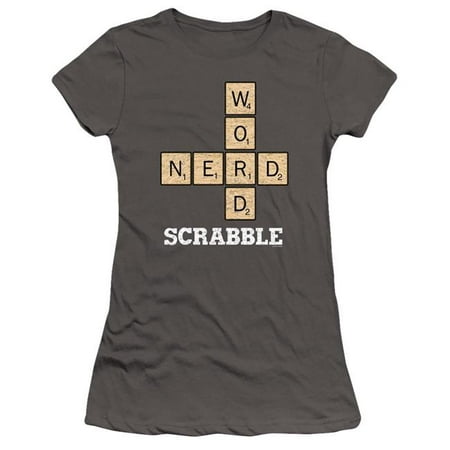Trevco Sportswear HBRO284-PJS-2 Scrabble & Word Nerd-HBO Short Sleeve Juniors Sheer T-Shirt, Charcoal - (Best Short Scrabble Words)