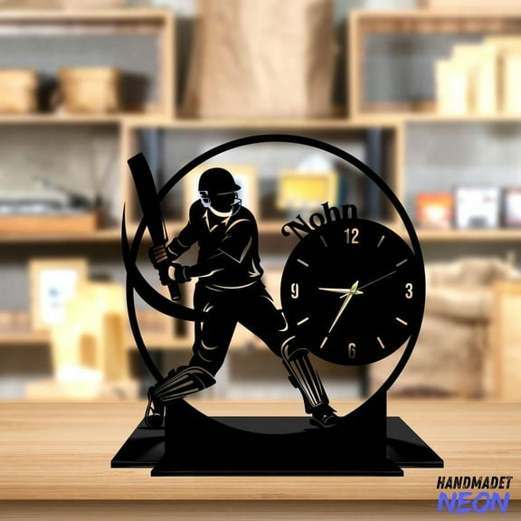 Handmadetneonsign Cricket Tabletop Metal Clock, Cricket Player Desktop Clock, Clock Home Decor 91942