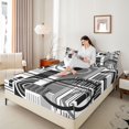thumbnail image 3 of Castle Fairy Geometric Circular Block Bed Sheets 4-Piece,Mid Century Linear Strip Full Size Sheets,Black White Gray,1 Flat Sheet, 1 Fitted Sheet and 2 Pillowcases, 3 of 7