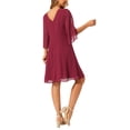 thumbnail image 3 of INSPIRE CHIC Women's Chiffon Dresses Flutter 3/4 Sleeve Crewneck Flowy Knee Length Dress Cocktail Party Wedding Outfits M Wine Red, 3 of 6