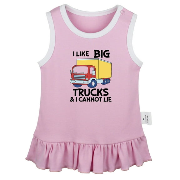 iDzn I Like Big Trucks and I Cannot Lie Funny Dresses For Baby, Newborn Babies Skirts, Infant Princess Dress, 0-24M Kids Graphic Clothes (Pink Sleeveless Dresses, 0-6 Months)