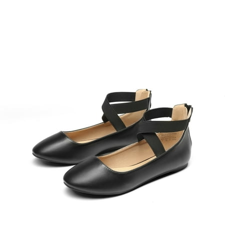 

Women’s Ballerina Ballet Flat Low Heel Shoes Elastic Ankle Strap Shoes BLACK/PU Size 7.5