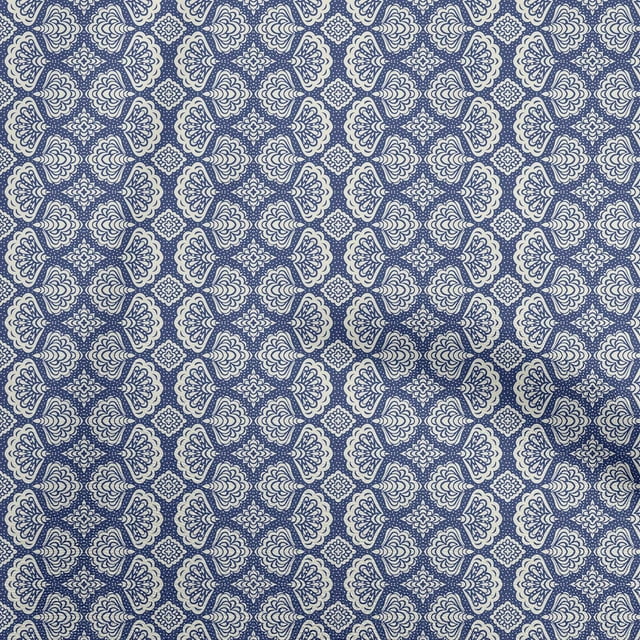 oneOone Viscose Jersey Royal Blue Fabric Asian Block Sewing Craft Projects Fabric Prints by Yard 60 Inch Wide