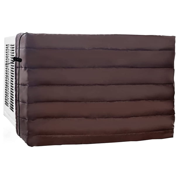 Nvzi Funda para aire acondicionado de interior con doble aislamiento, ventilador de refrigeración y protector contra el viento. Funda útil para aire acondicionado doméstico, color marrón.