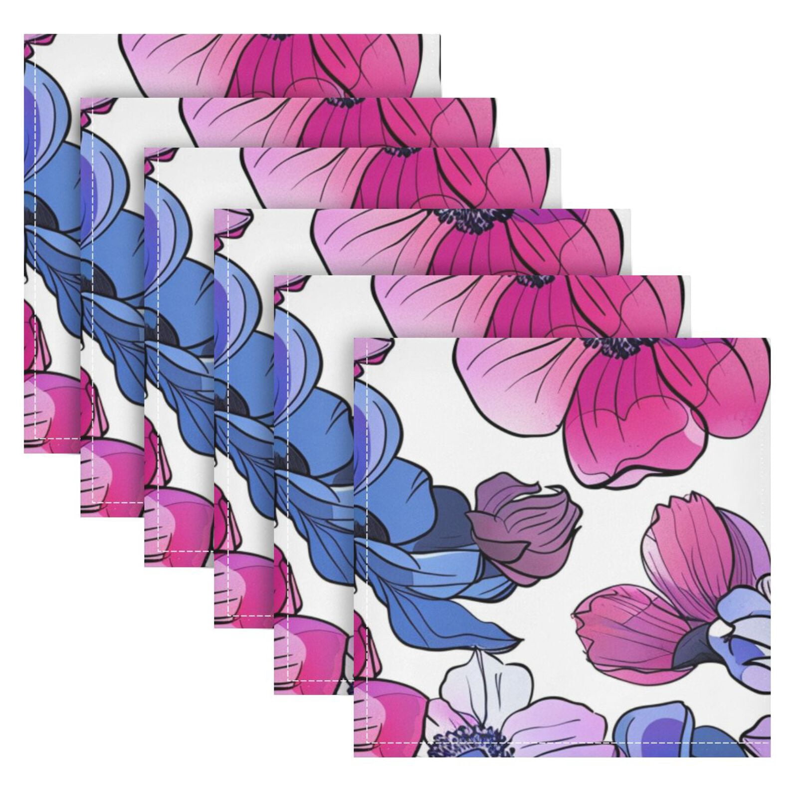 JSTEL Anemone Flower Pink & Purple Cloth Napkins Set of 6, 20x20 Inch Washable and Reusable Napkin for Decoupage Dinner Party Everyday Use