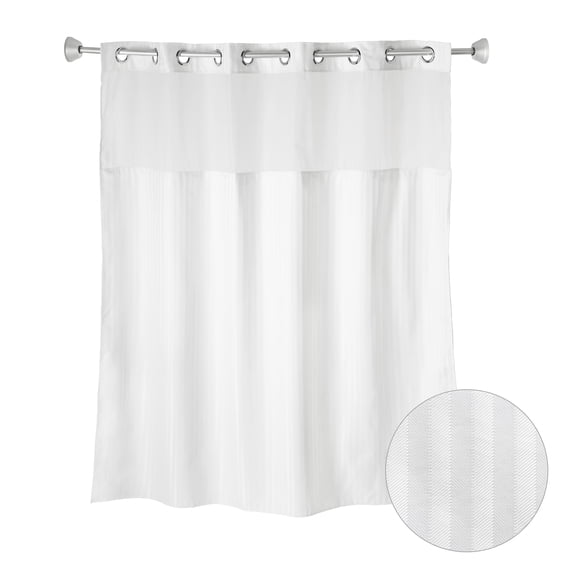 Whitmor No Hook Chrome Split Ring Herringbone Pattern Shower Curtain, w/Window & Snap-In Liner, 71" x 77"