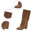 thumbnail image 6 of Shadoumai Women's Slouchy Knee High Boots Pointed Toe Leather Motorcycle Boots Vintage Low Heel Retro Foldover Fall Pull On Stacked Heeled Goth Winter Boots, 6 of 10