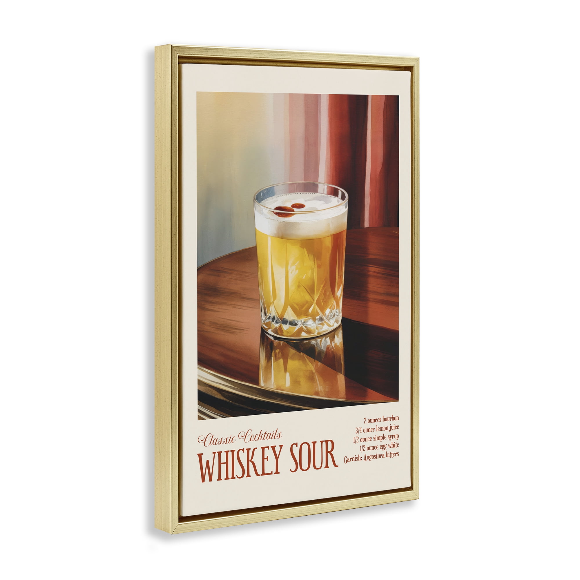 Stupell Industries Whiskey Sour on Table Gold Framed Floater Canvas Wall Art, design by Andreas Magnusson