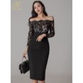 thumbnail image 3 of H Han Queen-vestido de tubo de encaje con cuello oblicuo para mujer, vestido ajustado de verano, Vestidos de fiesta de oficina OL, vestido Sexy elegante, gran oferta, 3 of 4