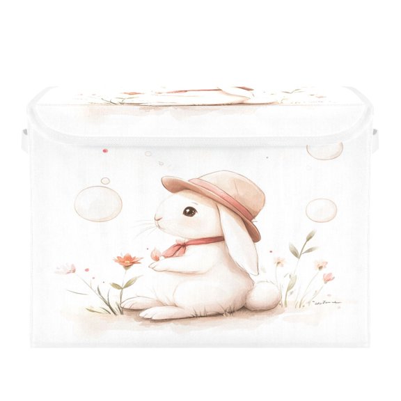 16.5x12.6x11.8in Foldable Flip-Top Storage Bin, Dustproof Magic Tape Closure, Ideal for Home & Toy Organization，A Cute Rabbit