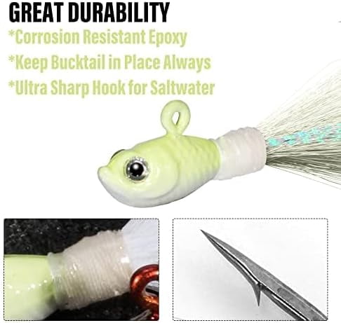 3 Pack Bucktail Jig Lure Hair Jig Saltwater Freshwater Lures Surf Fishing Bass Flounder Striper Bluefish Halibut Redfish