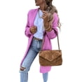 thumbnail image 2 of Women's Neck Cardigan Sweater Chunky Solid Casual Long Sweater Coat Open Front Knitwear Fashion Winter Coats, 2 of 13