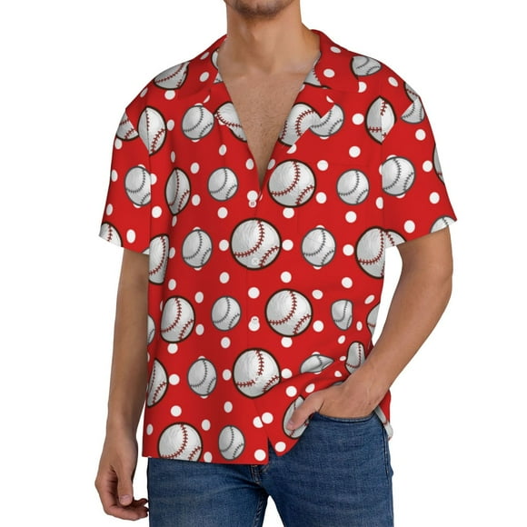 Cauagu Cute Baseball for Men's Short Sleeve Button Down Hawaiian Shirt for Men Bowling Shirts Casual Summer Beach Shirt-XX-Large