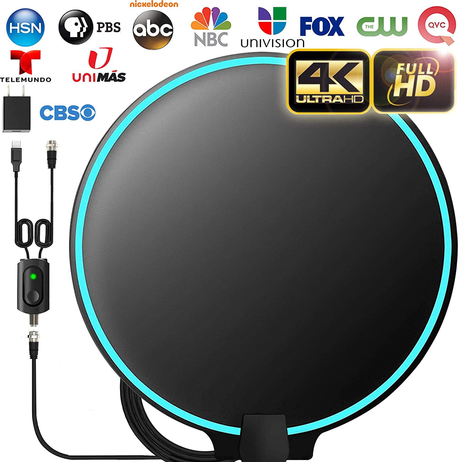 Indoor Amplified HD Digital TV Antenna 120 Miles Range Support 4K 1080p and All TVs with Detachable Amplifier HDTV Antenna 13ft Longer Coax Cable Black 