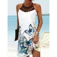 thumbnail image 2 of Robe Décontractée pour Femmes une Ligne Robe d'Été Coupe Florale Imprimé Sans Manches Licol Mini Robe Active Moderne Vacances Quotidiennes, 2 of 6