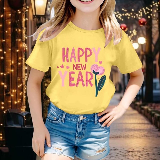 iTNHFP T-Shirt à Manches Courtes Imprimé Mode Enfants Nouvel An 2025 Décontracté 7144