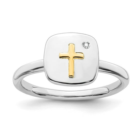 925 Sterling Silver & Real 14kt Cross Stackable Expressions Diamond Ring Size: 10; for Adults and Teens