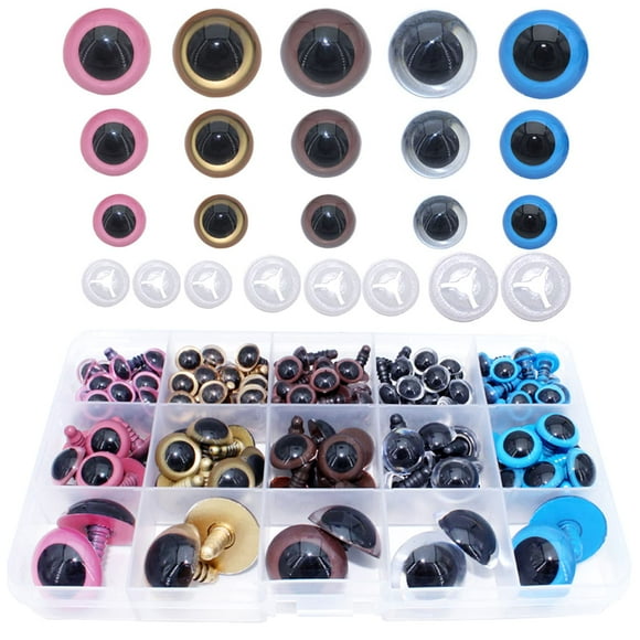 Bestcyc 1Box(80Pcs) 3Size - 10Mm/15Mm/24Mm 5Colors Threaded Shank Design Plastic Safety Eyes Craft Eyes With Washers For Crafts Diy Amigurumi Stuffed Animal Toy Doll Diy Making Supplies
