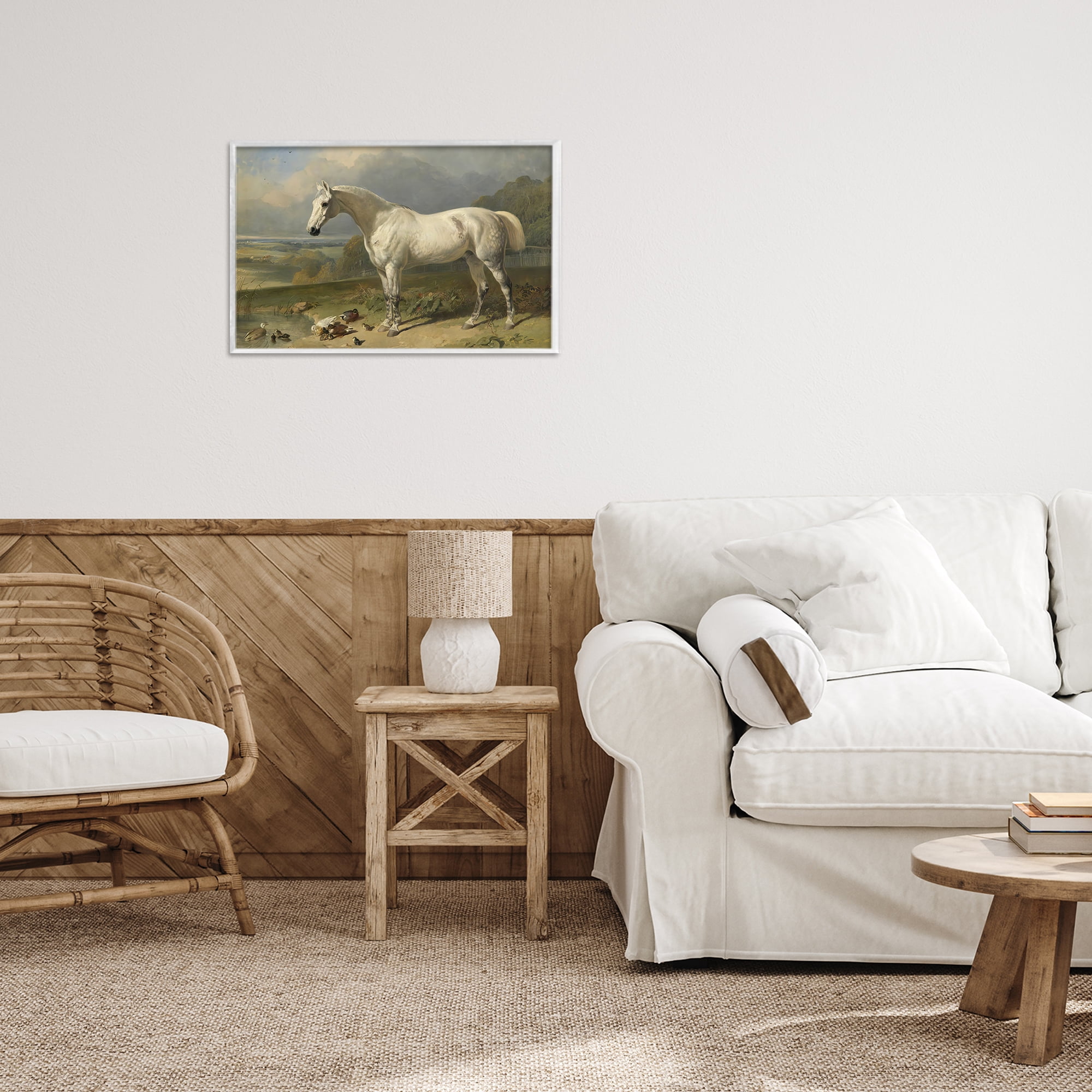 Stupell Industries Grey Horse And Ducks In Landscape White Framed Giclee Art, design by Tina LeCour