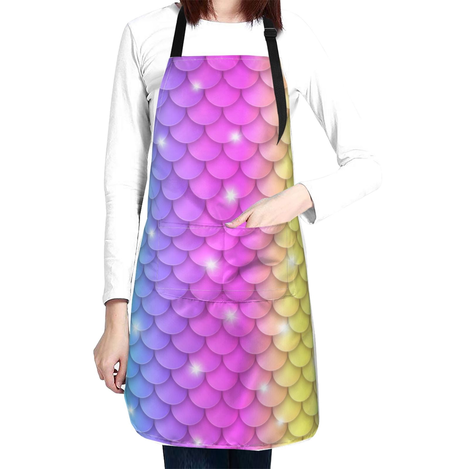 Kdxio Rainbow Scales2 Apron with Pockets Adjustable Kitchen Aprons for Men Women Waterproof Aprons for Cooking,Drawing,Crafting, Baking Household Cleaning