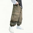 thumbnail image 4 of Nylon Spandex Boys Cargo Joggers Pants with Zipper Pockets Elastic Cuff Kids Army Green Cargo Pants 5-14,Size 7-8 T, 4 of 8