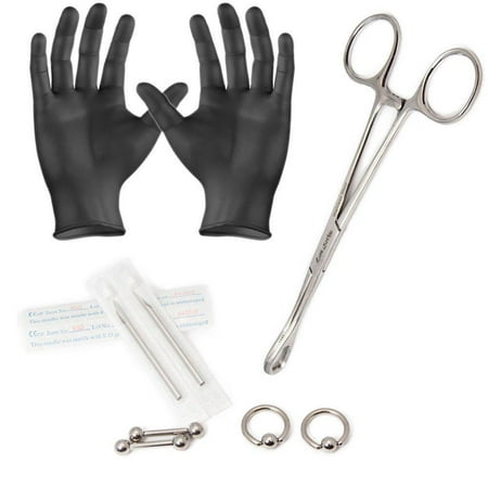 10 Gauge Piercing Kit Surgical Steel Captives, Barbell, Needles,