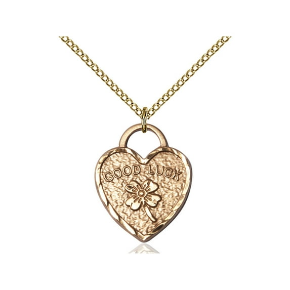 Gold Filled GOOD LUCK SHAMROCK HEART Pendant 3/4 X 5/8 inches with 18 inch Gold Filled Curb Chain